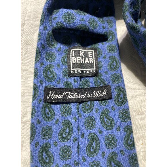 Ike Behar Mens Hand Tailored Blue & Green Paisley Silk Wool Blend Tie - Picture 3 of 4